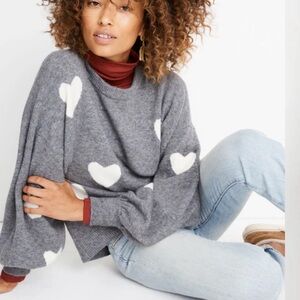 Madewell XXS Gray Heart Dot Balloon Sleeve Knit Pullover Sweater Wool Blend